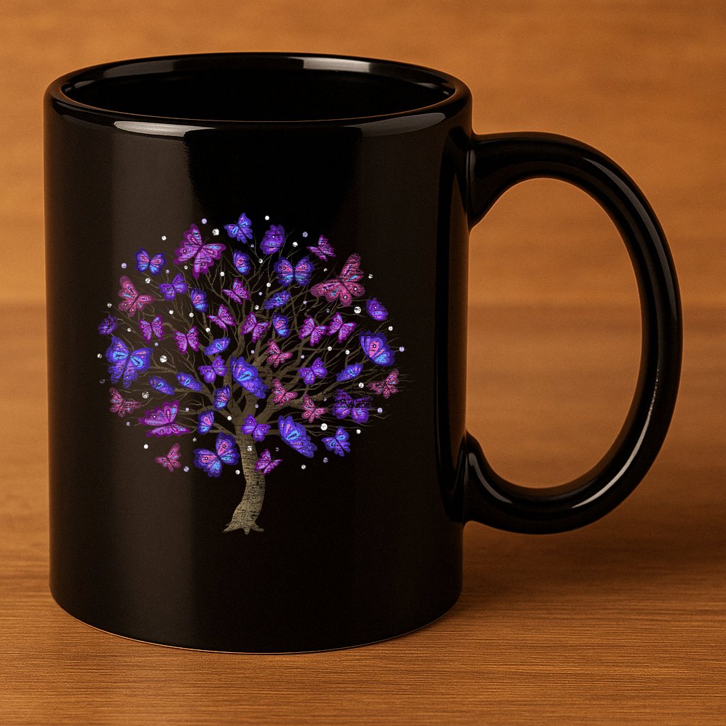 Animal Purple Butterflies Tree Nature Butterfly 11oz C Handle Ceramic Mug