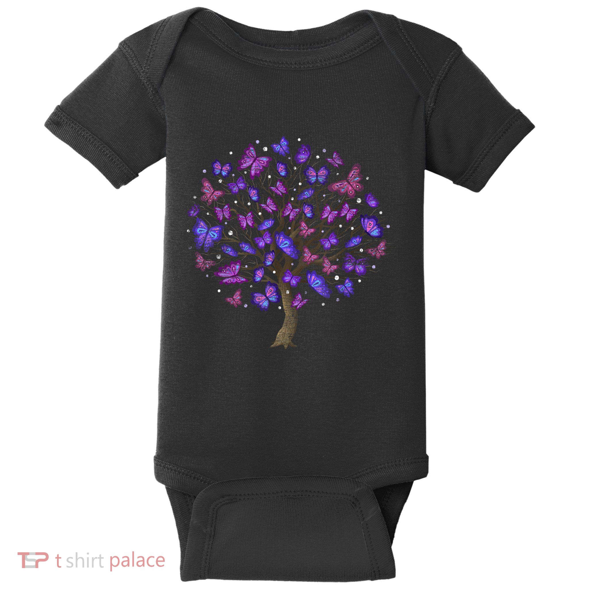 Animal Purple Butterflies Tree Nature Butterfly Baby Bodysuit