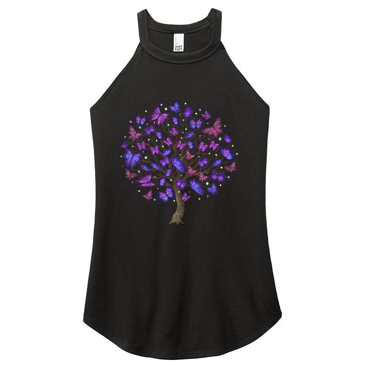 Animal Purple Butterflies Tree Nature Butterfly Women's Perfect Tri Rocker Tank