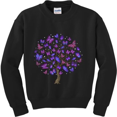 Animal Purple Butterflies Tree Nature Butterfly Kids Sweatshirt