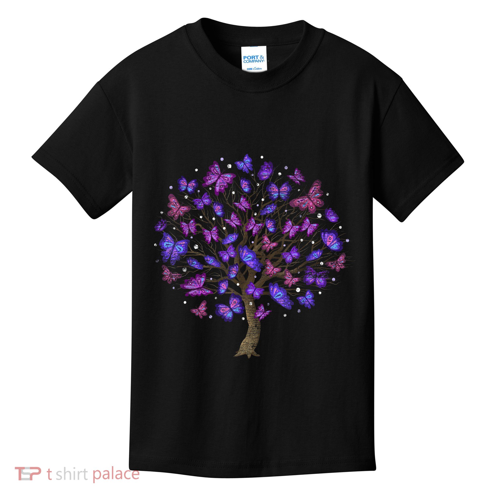 Animal Purple Butterflies Tree Nature Butterfly Kids T-Shirt
