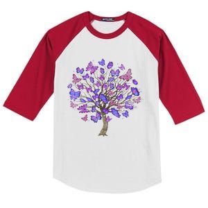 Animal Purple Butterflies Tree Nature Butterfly Kids Colorblock Raglan Jersey