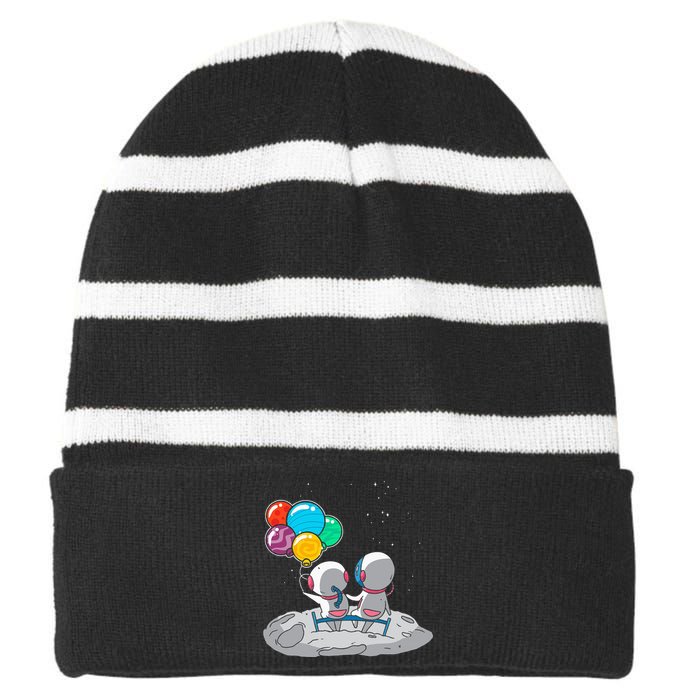 Astronaut Planet Balloon Outerspace Exploration Cosmonaut Striped Beanie with Solid Band