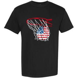 American Patriotic Basketball 4th Of July US Flag Garment-Dyed Heavyweight T-Shirt