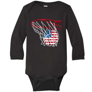 American Patriotic Basketball 4th Of July US Flag Baby Long Sleeve Bodysuit