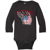 American Patriotic Basketball 4th Of July US Flag Baby Long Sleeve Bodysuit