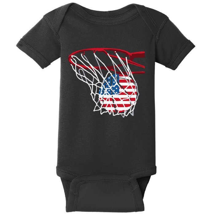 American Patriotic Basketball 4th Of July US Flag Baby Bodysuit