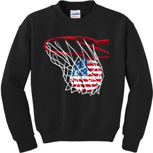 American Patriotic Basketball 4th Of July US Flag Kids Sweatshirt