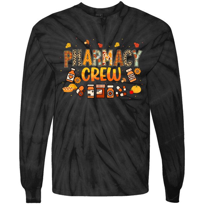 Autumn Pharmacy Crew Pharmacist Squad Fall Leaves Pumpkin Gift Tie-Dye Long Sleeve Shirt