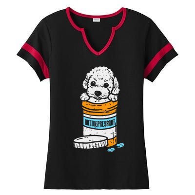 Antidepressant Poodle Cute Animal Pet Dog Lover Owner Gift Ladies Halftime Notch Neck Tee