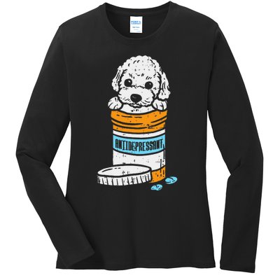 Antidepressant Poodle Cute Animal Pet Dog Lover Owner Gift Ladies Long Sleeve Shirt