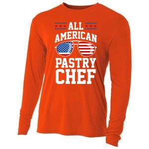 Allamerican Pastry Chef 4th Of July Patriotic American Flag Gift Cooling Performance Long Sleeve Crew