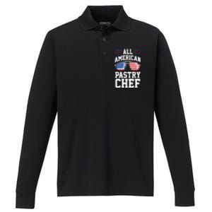 Allamerican Pastry Chef 4th Of July Patriotic American Flag Gift Performance Long Sleeve Polo