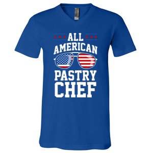 Allamerican Pastry Chef 4th Of July Patriotic American Flag Gift V-Neck T-Shirt