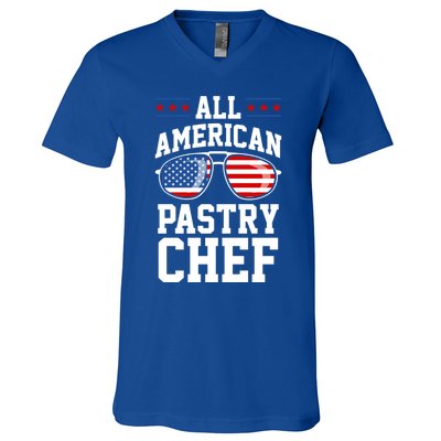 Allamerican Pastry Chef 4th Of July Patriotic American Flag Gift V-Neck T-Shirt