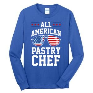 Allamerican Pastry Chef 4th Of July Patriotic American Flag Gift Tall Long Sleeve T-Shirt