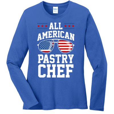 Allamerican Pastry Chef 4th Of July Patriotic American Flag Gift Ladies Long Sleeve Shirt