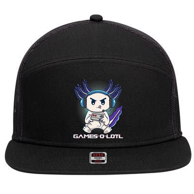 Axolotl Playing Console Video Games Gamesolotl Gaming 7 Panel Mesh Trucker Snapback Hat