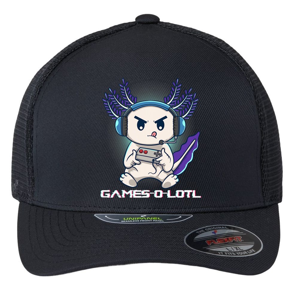 Axolotl Playing Console Video Games Gamesolotl Gaming Flexfit Unipanel Trucker Cap