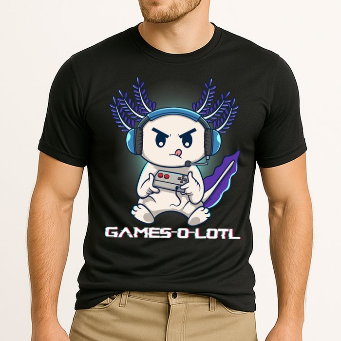 Axolotl Playing Console Video Games Gamesolotl Gaming Cooling Performance Crew T-Shirt