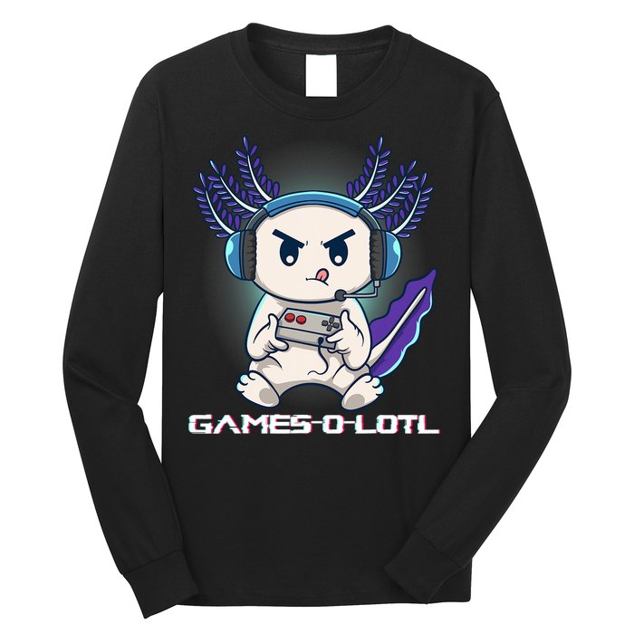 Axolotl Playing Console Video Games Gamesolotl Gaming Long Sleeve Shirt