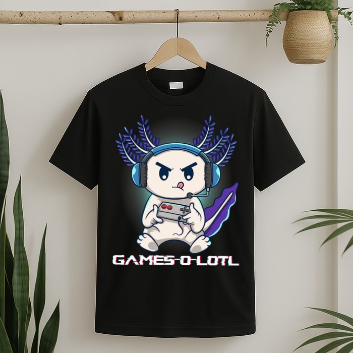 Axolotl Playing Console Video Games Gamesolotl Gaming T-Shirt