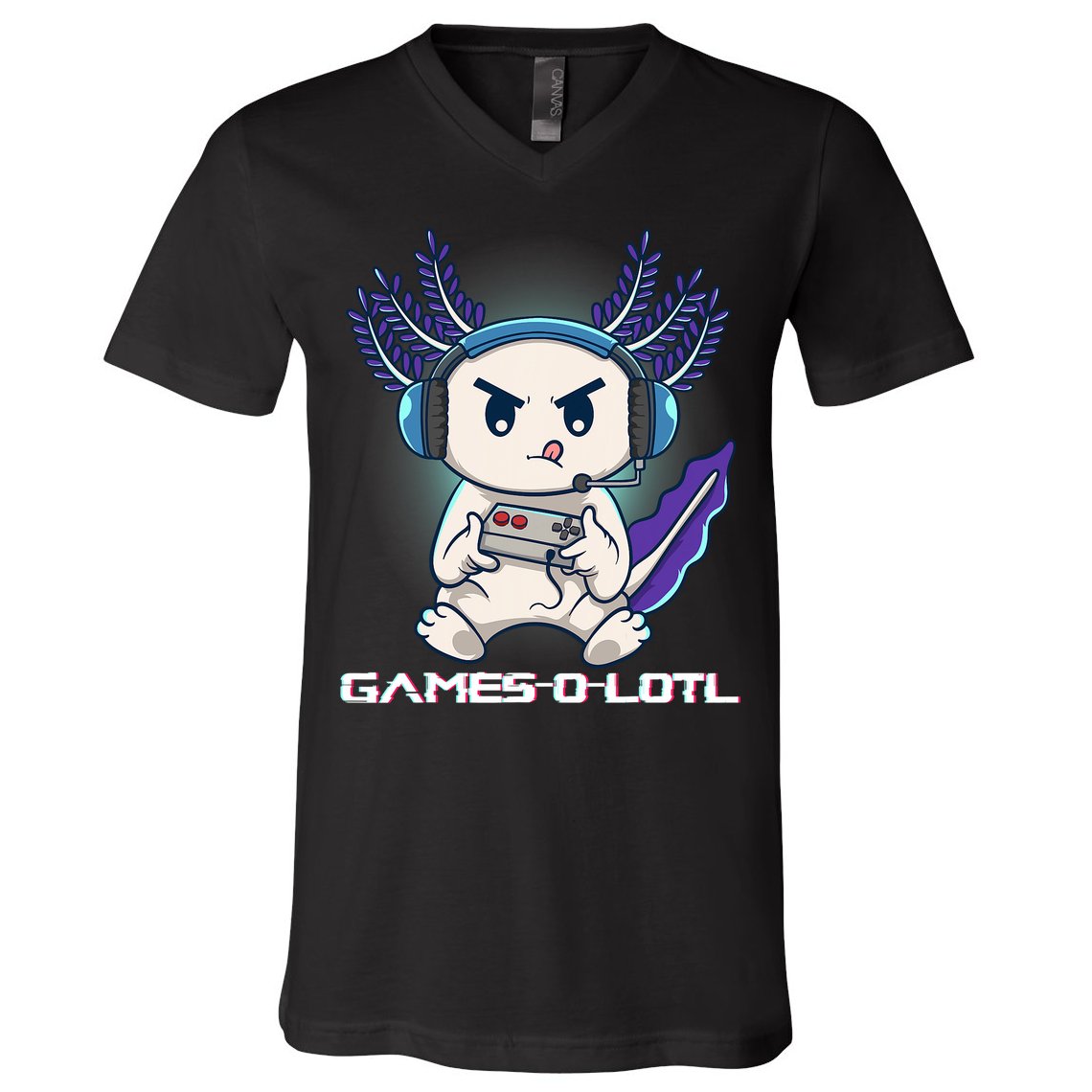 Axolotl Playing Console Video Games Gamesolotl Gaming V-Neck T-Shirt