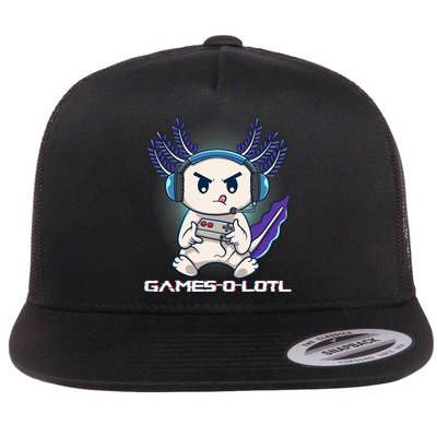 Axolotl Playing Console Video Games Gamesolotl Gaming Flat Bill Trucker Hat