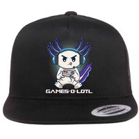 Axolotl Playing Console Video Games Gamesolotl Gaming Flat Bill Trucker Hat