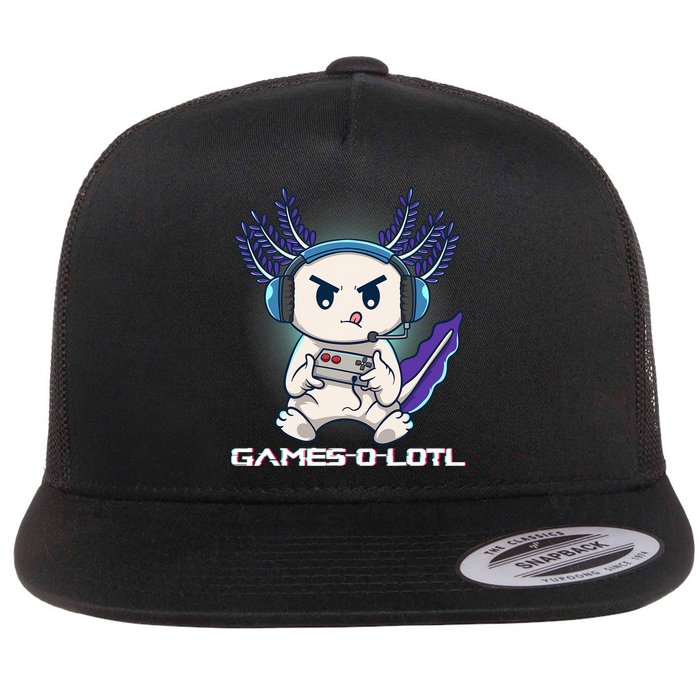 Axolotl Playing Console Video Games Gamesolotl Gaming Flat Bill Trucker Hat