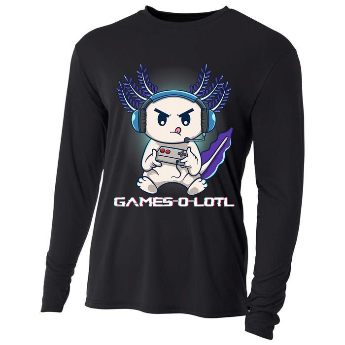 Axolotl Playing Console Video Games Gamesolotl Gaming Cooling Performance Long Sleeve Crew