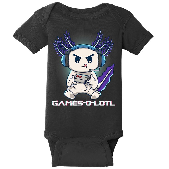 Axolotl Playing Console Video Games Gamesolotl Gaming Baby Bodysuit