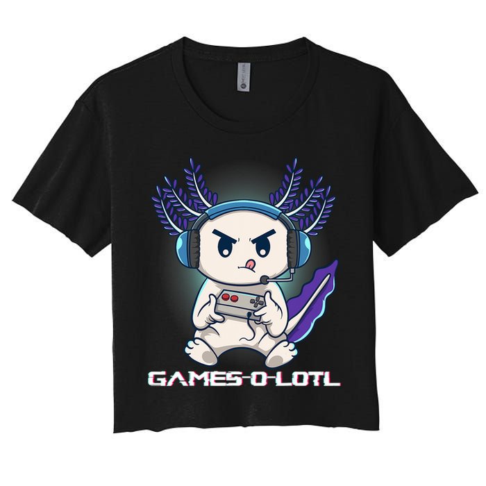 Axolotl Playing Console Video Games Gamesolotl Gaming Women's Crop Top Tee