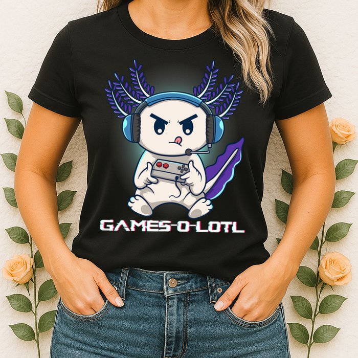 Axolotl Playing Console Video Games Gamesolotl Gaming Womens T-Shirt