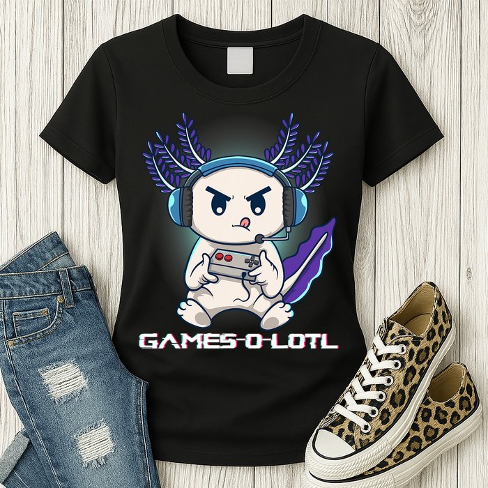 Axolotl Playing Console Video Games Gamesolotl Gaming Womens T-Shirt
