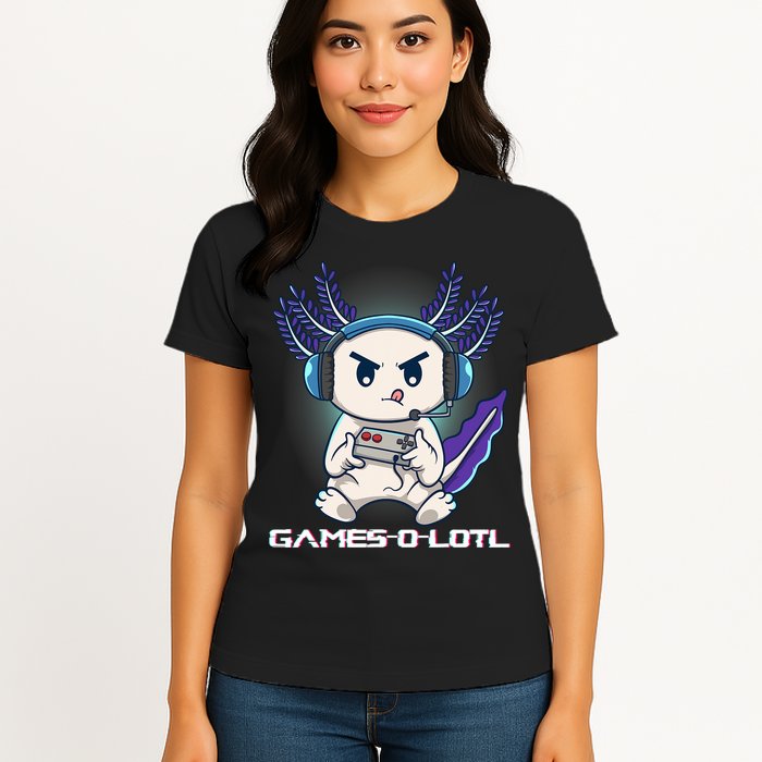 Axolotl Playing Console Video Games Gamesolotl Gaming Womens T-Shirt