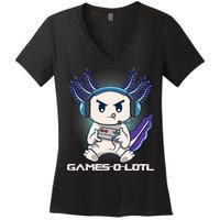 Axolotl Playing Console Video Games Gamesolotl Gaming Women's V-Neck T-Shirt