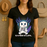 Axolotl Playing Console Video Games Gamesolotl Gaming Women's V-Neck T-Shirt