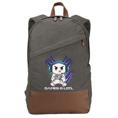 Axolotl Playing Console Video Games Gamesolotl Gaming Cotton Canvas Backpack