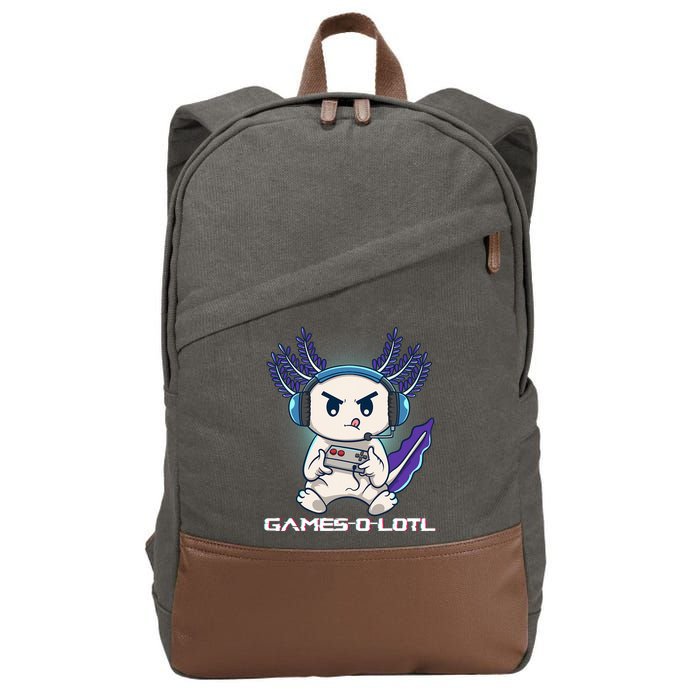 Axolotl Playing Console Video Games Gamesolotl Gaming Cotton Canvas Backpack
