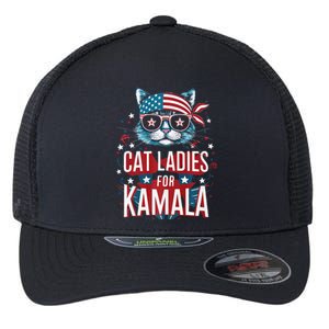 Awesome Patriotic Cat With Bandana Cat Ladies For Kamala Flexfit Unipanel Trucker Cap