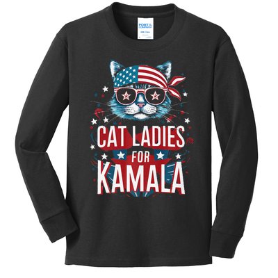 Awesome Patriotic Cat With Bandana Cat Ladies For Kamala Kids Long Sleeve Shirt