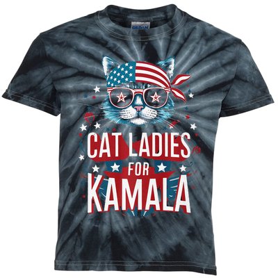 Awesome Patriotic Cat With Bandana Cat Ladies For Kamala Kids Tie-Dye T-Shirt