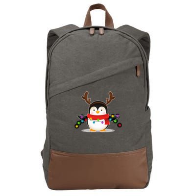 Adorable Penguin Christmas Light Funny Christmas Penguin Gift Cotton Canvas Backpack