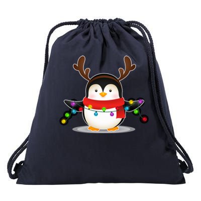 Adorable Penguin Christmas Light Funny Christmas Penguin Gift Drawstring Bag