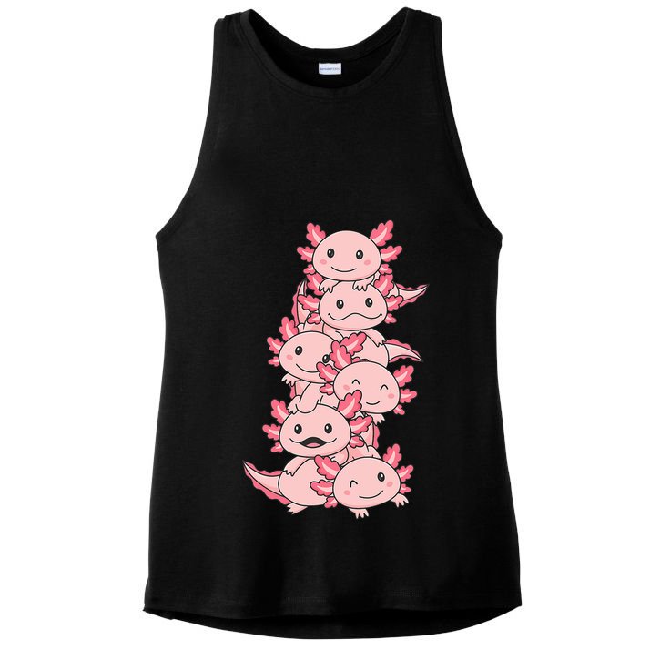 Axolotl Pile Cute Animals Kawaii Anime Funny Axolotl Ladies PosiCharge Tri-Blend Wicking Tank
