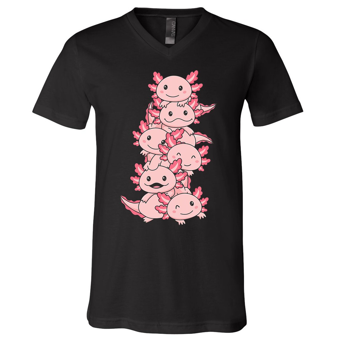 Axolotl Pile Cute Animals Kawaii Anime Funny Axolotl V-Neck T-Shirt