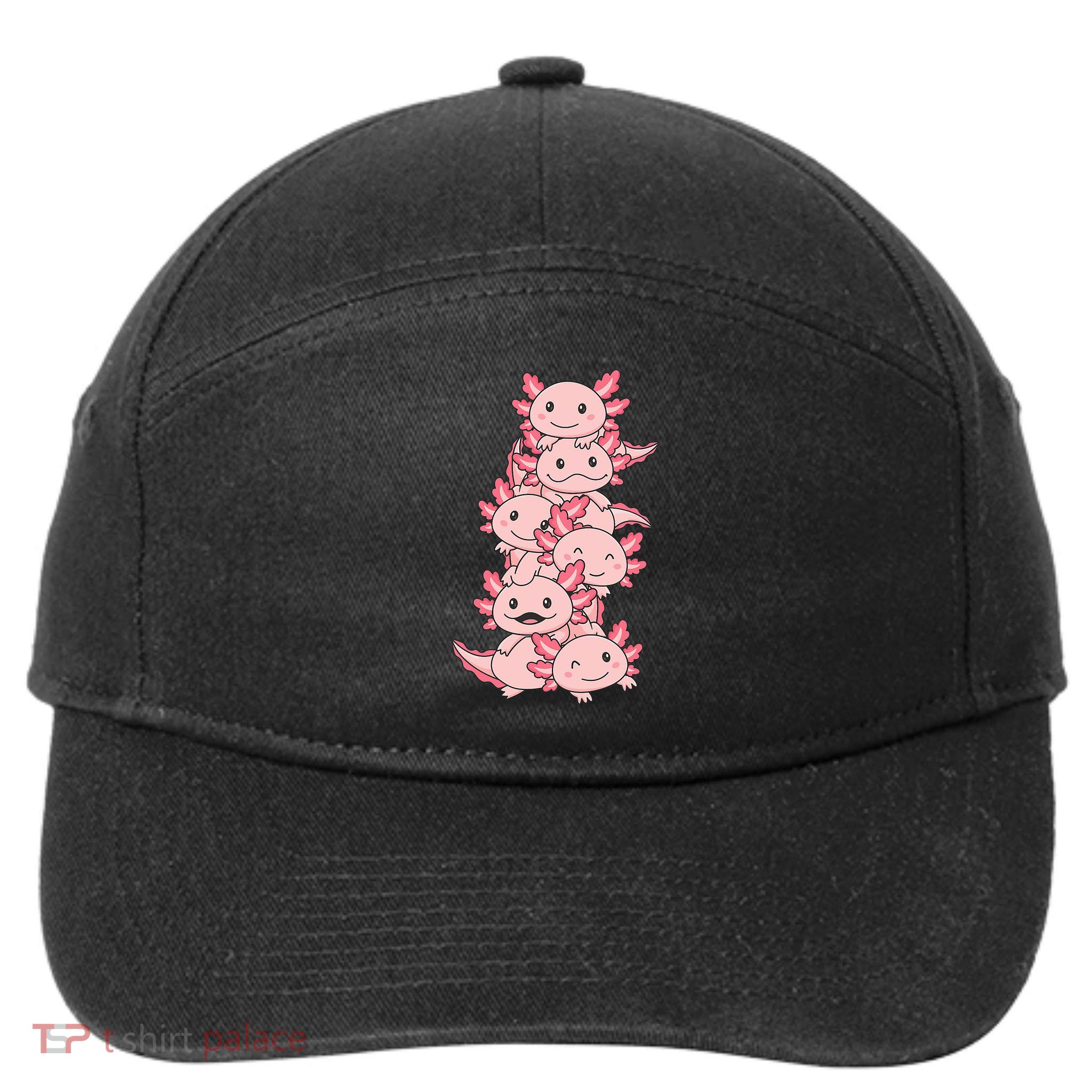 Axolotl Pile Cute Animals Kawaii Anime Funny Axolotl 7-Panel Snapback Hat