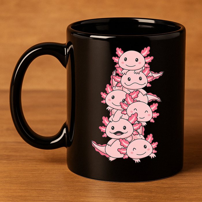 Axolotl Pile Cute Animals Kawaii Anime Funny Axolotl 11oz C Handle Ceramic Mug