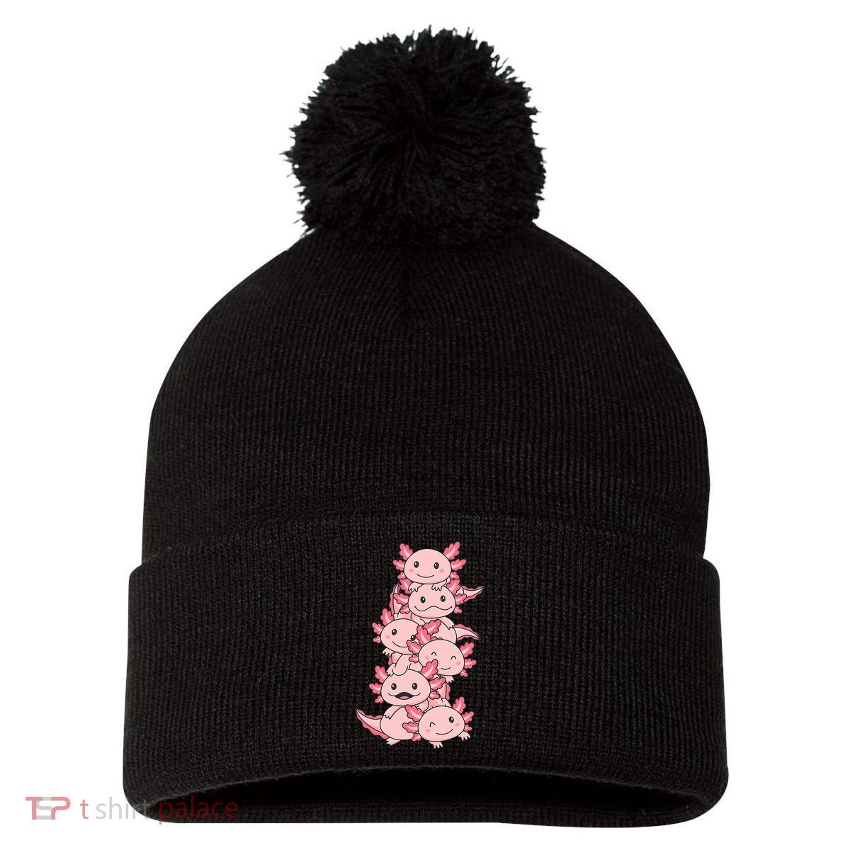Axolotl Pile Cute Animals Kawaii Anime Funny Axolotl Pom Pom 12in Knit Beanie